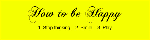 how to be happy. 1. stop thinking. 2. smile. 3. play.